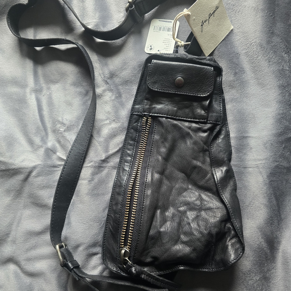 Free People Black Leather Crossbody Sling Bag